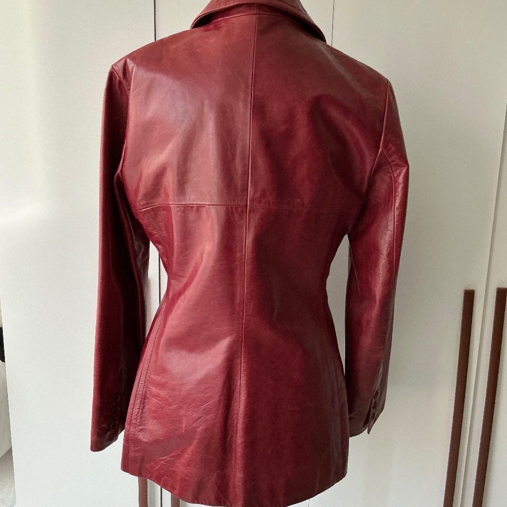 ANDREW MARC Vintage Y2K Oxblood Red Leather Blazer Jacket: L - Picture 5 of 8